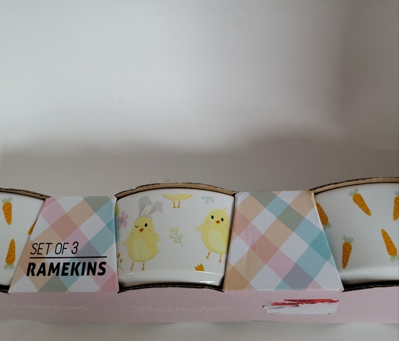 Signature Stoneware ramikens set of 3 Spring themed -pastel print..New in Box - Picture 1 of 6